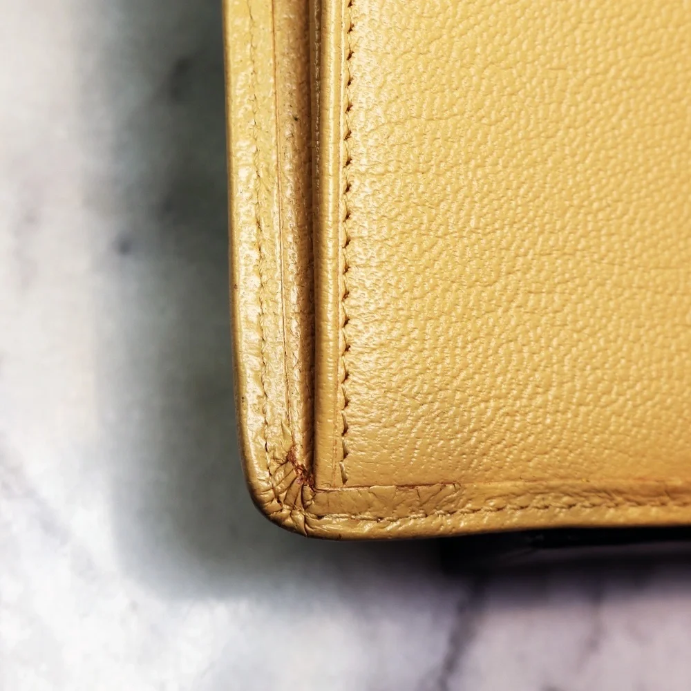 Chanel Porte Monnaie Tan Leather Wallet with Gold Tone CC Logo EUC